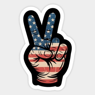 USA Flag Peace Sign Hand 4th of July Patriotic Sticker